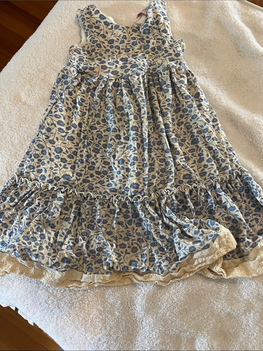 SweetHoney Blue and Cream Floral Ruffle Dress